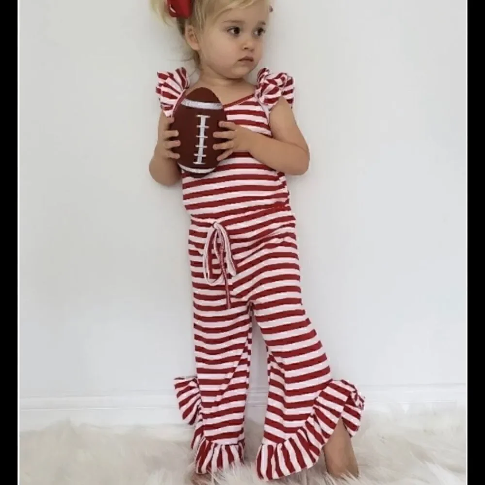 92. Girls Red/White Stripe drawstring Romper